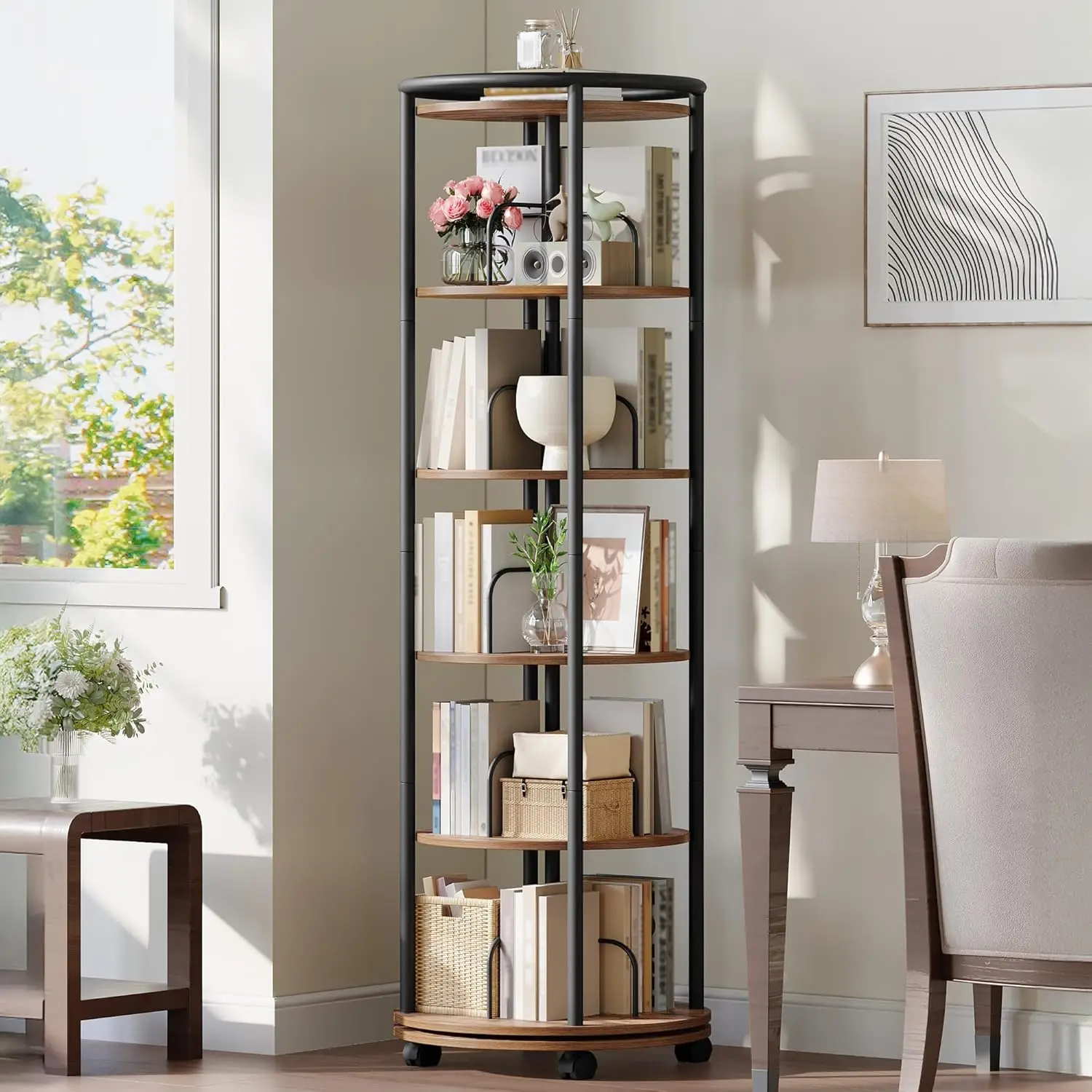 360° Rotating Bookshelf Tower Swivel Narrow Bookcase Small Space Bedroom Living Room Rustic Brown Customized
360° Rotating Bookshelf Tower Swivel Narrow Bookcase Small Space Bedroom Living Room Rustic Brown Customized