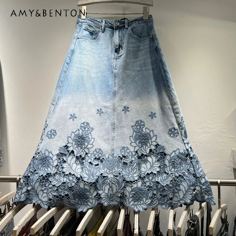 Summer Heavy Craft Embroidered Denim Half Skirt High Waist A Line Slim Fit Elegant Casual Vintage Fashion Short Skirts For Women
Summer Heavy Craft Embroidered Denim Half Skirt High Waist A Line Slim Fit Elegant Casual Vintage Fashion Short Skirts For Women