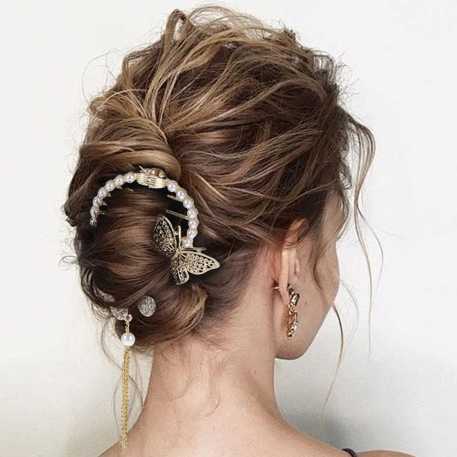 Elegant Pearl Tassel Butterfly Clip Silver Rhinestone Ponytail Button Decorative Hair Pins Women Brides Updos Buns Hair
Elegant Pearl Tassel Butterfly Clip Silver Rhinestone Ponytail Button Decorative Hair Pins Women Brides Updos Buns Hair