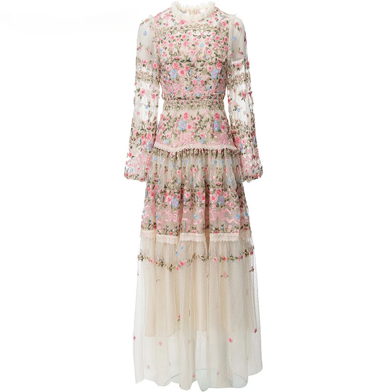 2024 New Vintage Fashion Designer Dress Women's Mesh Embroidered Translucent Lantern Sleeve Slim White Long Dress
2024 New Vintage Fashion Designer Dress Women's Mesh Embroidered Translucent Lantern Sleeve Slim White Long Dress