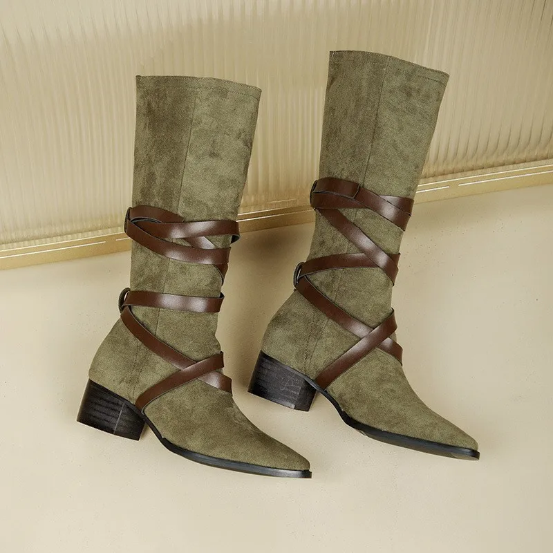 Sexy Fashion Knight Boots Women's Suede Rear Lace-Up Pointed Toe Slip-on Leather High Boots Retro Western Cowboy Motorcycle Boot
Sexy Fashion Knight Boots Women's Suede Rear Lace-Up Pointed Toe Slip-on Leather High Boots Retro Western Cowboy Motorcycle Boot
