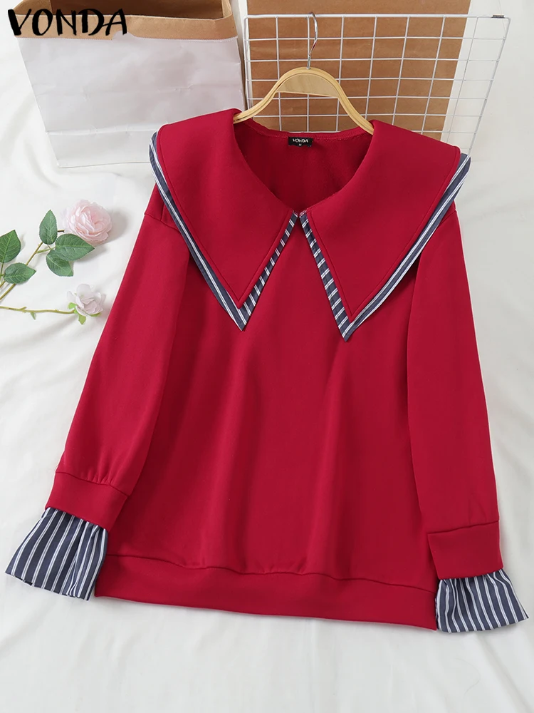 Female Turn-down Collar Sweatshirts Casual Striped Patchwork Hoodies VONDA 2025 Spring Long Sleeve Loose Pullovers Oversized
Female Turn-down Collar Sweatshirts Casual Striped Patchwork Hoodies VONDA 2025 Spring Long Sleeve Loose Pullovers Oversized