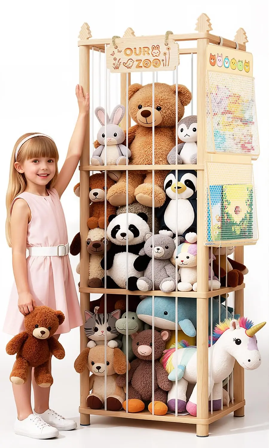Extra Large Pine Wood Stuffed Animal Storage Organizer with Hanging Bag, Toy Tower for Playroom and Nursery Decor
Extra Large Pine Wood Stuffed Animal Storage Organizer with Hanging Bag, Toy Tower for Playroom and Nursery Decor