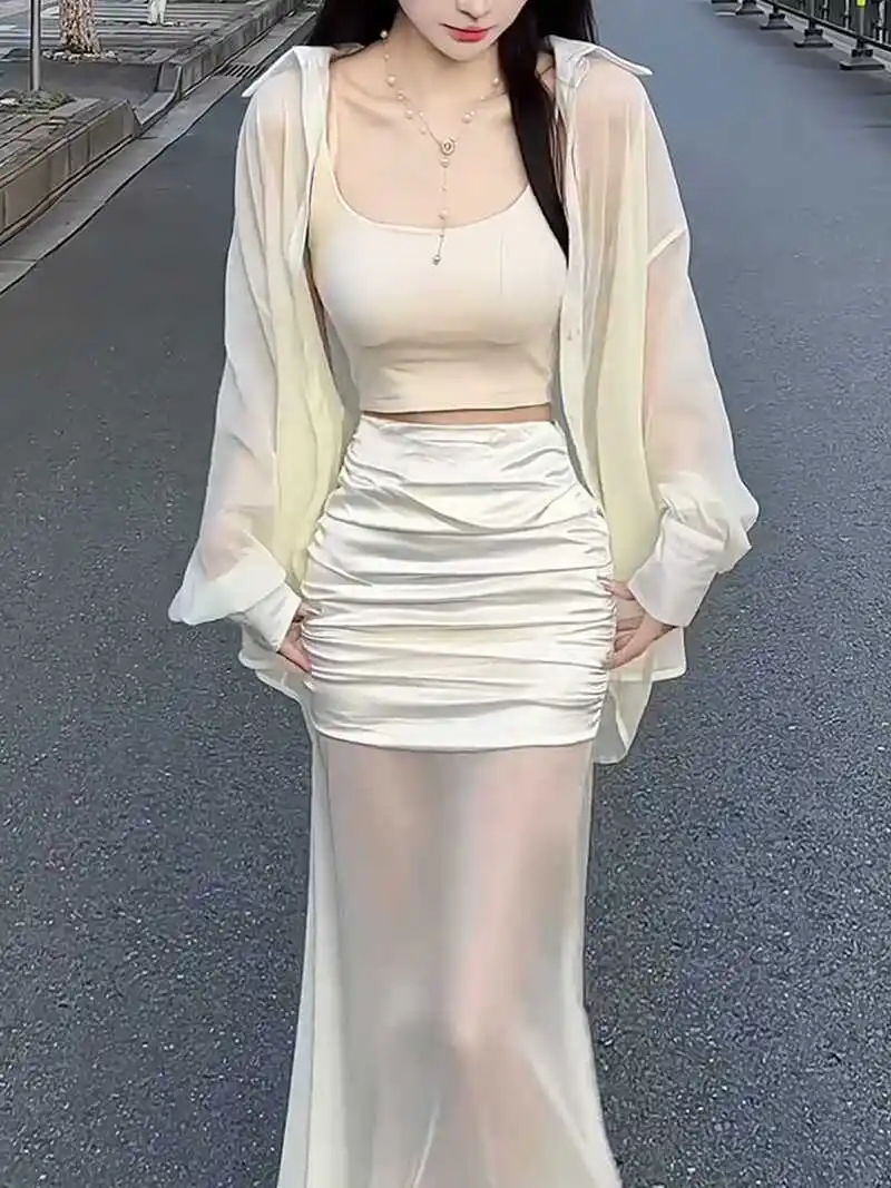 Lightweight Breathable Summer Sun Protection Shirt Mesh Splice Sleeveless Top Half Skirt Strap Set French Style Women's Fashion
Lightweight Breathable Summer Sun Protection Shirt Mesh Splice Sleeveless Top Half Skirt Strap Set French Style Women's Fashion