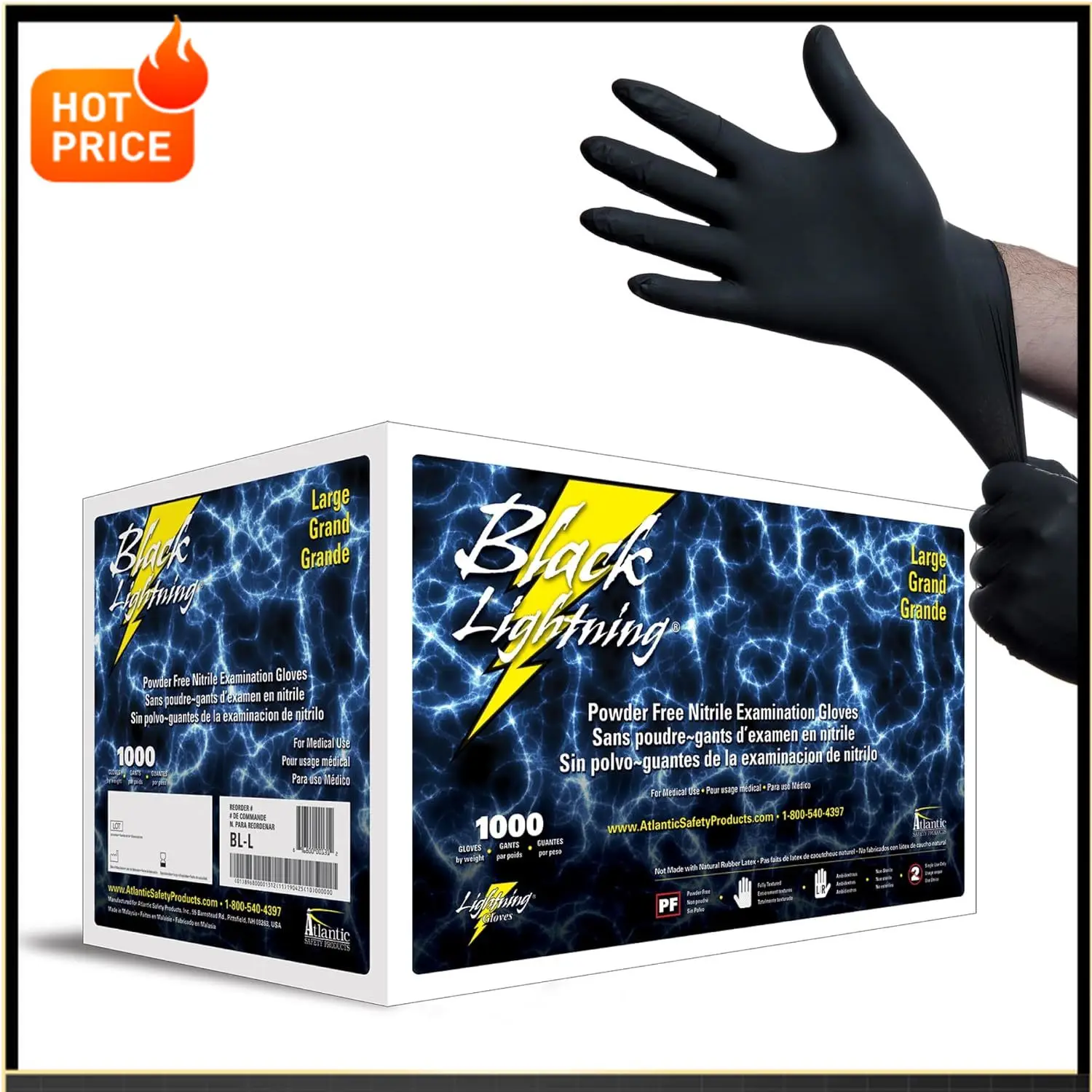 BestsellerBlack Lightning Exam Gloves, Disposable, Powder-Free Nitrile Gloves, Black, Large, 1000-Ct
BestsellerBlack Lightning Exam Gloves, Disposable, Powder-Free Nitrile Gloves, Black, Large, 1000-Ct