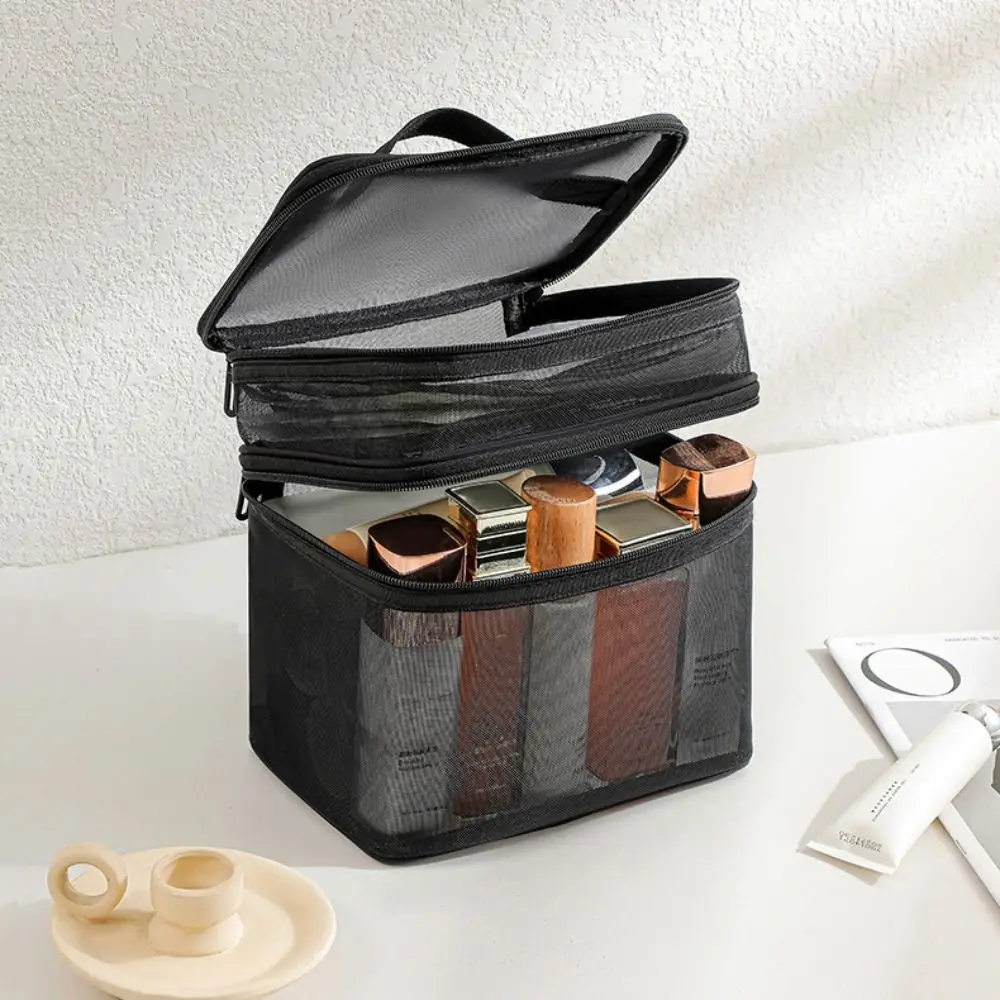 Solid Color Mesh Cosmetic Bag Double Layer Zipper Transparent Makeup Bag Large Capacity Organizer Case Handheld Makeup Pouch
Solid Color Mesh Cosmetic Bag Double Layer Zipper Transparent Makeup Bag Large Capacity Organizer Case Handheld Makeup Pouch