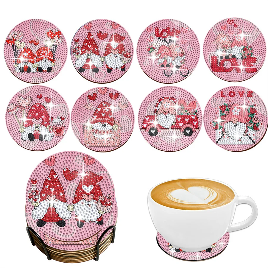 8 Handmade Wooden Round Dot Diamond Heat-resistant Non-slip Coasters with Diamond Art for Valentine's Day
8 Handmade Wooden Round Dot Diamond Heat-resistant Non-slip Coasters with Diamond Art for Valentine's Day