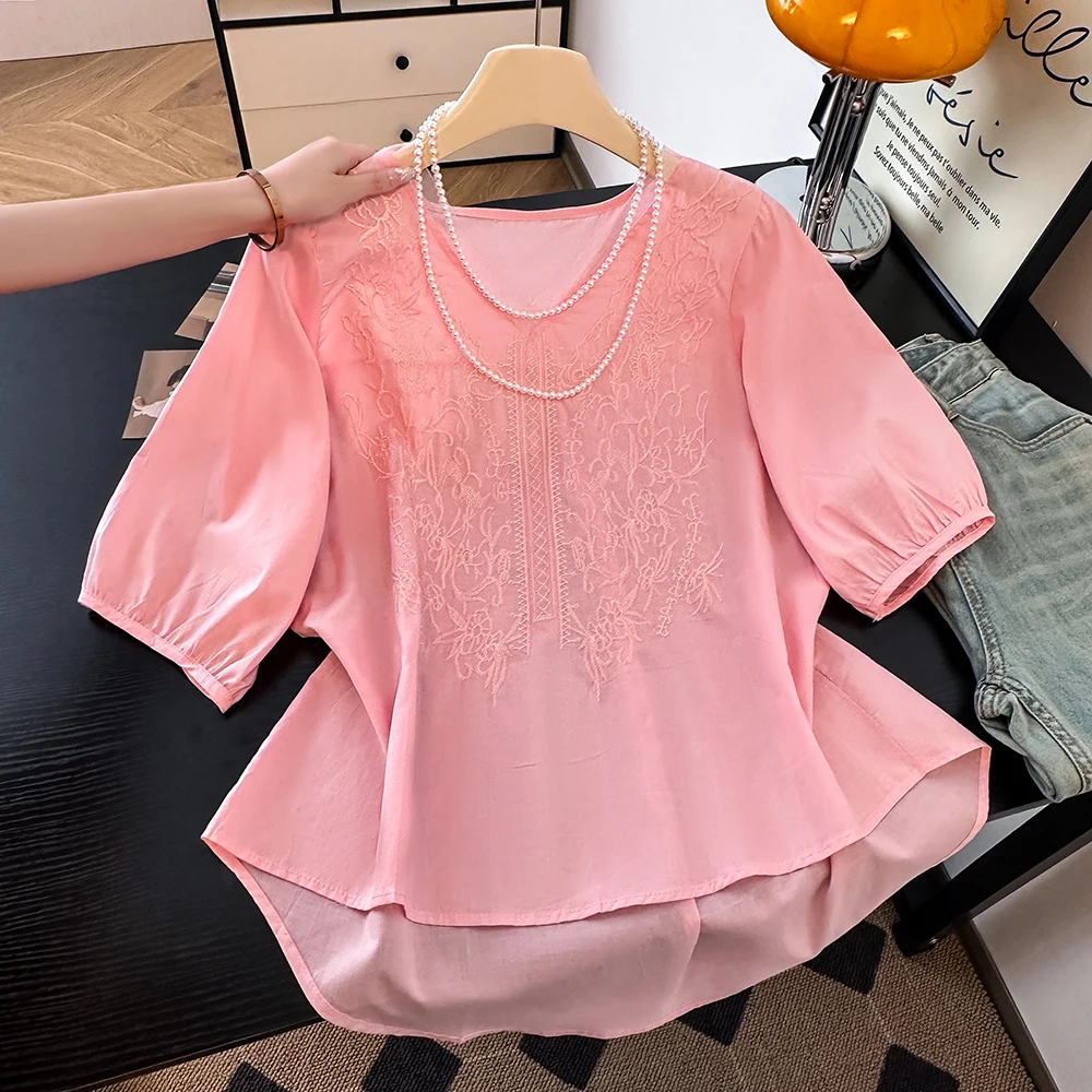 Summer New Women's Shirt Thin Cotton Linen Loose V-neck Short Sleeve Beautiful Blouse Pink Thin Cotton Linen Casual Shirt
Summer New Women's Shirt Thin Cotton Linen Loose V-neck Short Sleeve Beautiful Blouse Pink Thin Cotton Linen Casual Shirt
