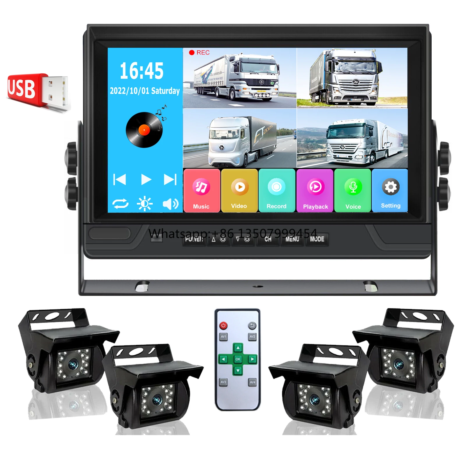 9 Inch IPS Screen Quad Monitor Split Screen DVR Loop Recording MP5 4x AHD 1080P Rear View Reversing Cameras 12-36V for Truck Rvs
9 Inch IPS Screen Quad Monitor Split Screen DVR Loop Recording MP5 4x AHD 1080P Rear View Reversing Cameras 12-36V for Truck Rvs