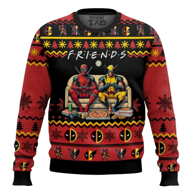 Marvel Deadpool Wolverine Christmas Ugly Sweater Red Black Friends Sofa Scene Heart Hero Friends Atmosphere Holiday Party
Marvel Deadpool Wolverine Christmas Ugly Sweater Red Black Friends Sofa Scene Heart Hero Friends Atmosphere Holiday Party