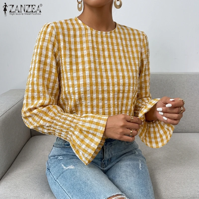 ZANZEA Women's Stylish Gingham Blouses Casual O-Neck Long Sleeve Shirred Cuffs Loose Tops Everyday Wear Going-Out Blusas Mujer 7
ZANZEA Women's Stylish Gingham Blouses Casual O-Neck Long Sleeve Shirred Cuffs Loose Tops Everyday Wear Going-Out Blusas Mujer 7