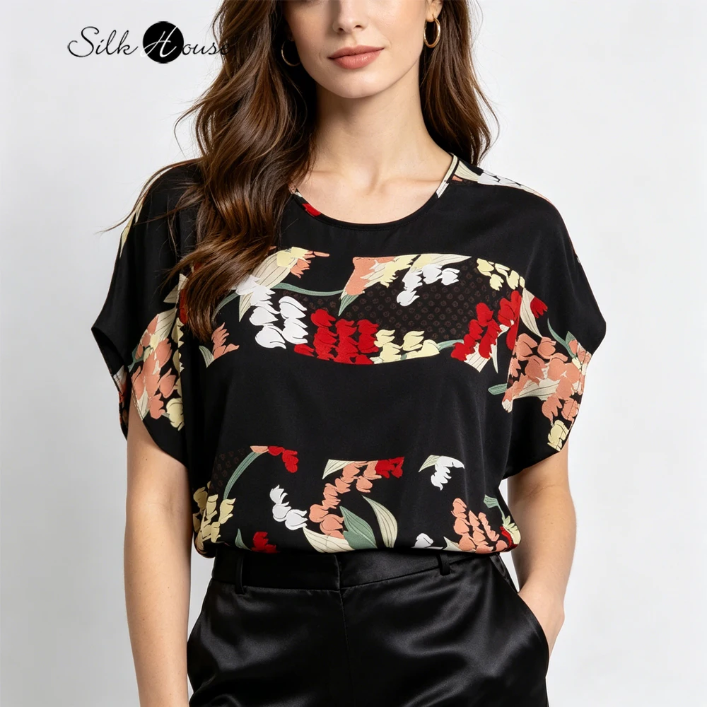 Plus Size Breathable Versatile 100% Natural Mulberry Silk Double Crepe Round Neck Short Sleeved Printed Women's Casual T-shirt
Plus Size Breathable Versatile 100% Natural Mulberry Silk Double Crepe Round Neck Short Sleeved Printed Women's Casual T-shirt
