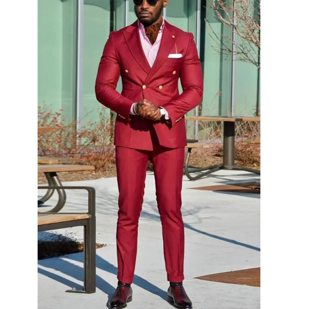 Elegant Red Suits for Men Double Breasted 2 Pieces Jacket Pants Male Clothing Banquet Wedding Business Party Costume Homme
Elegant Red Suits for Men Double Breasted 2 Pieces Jacket Pants Male Clothing Banquet Wedding Business Party Costume Homme