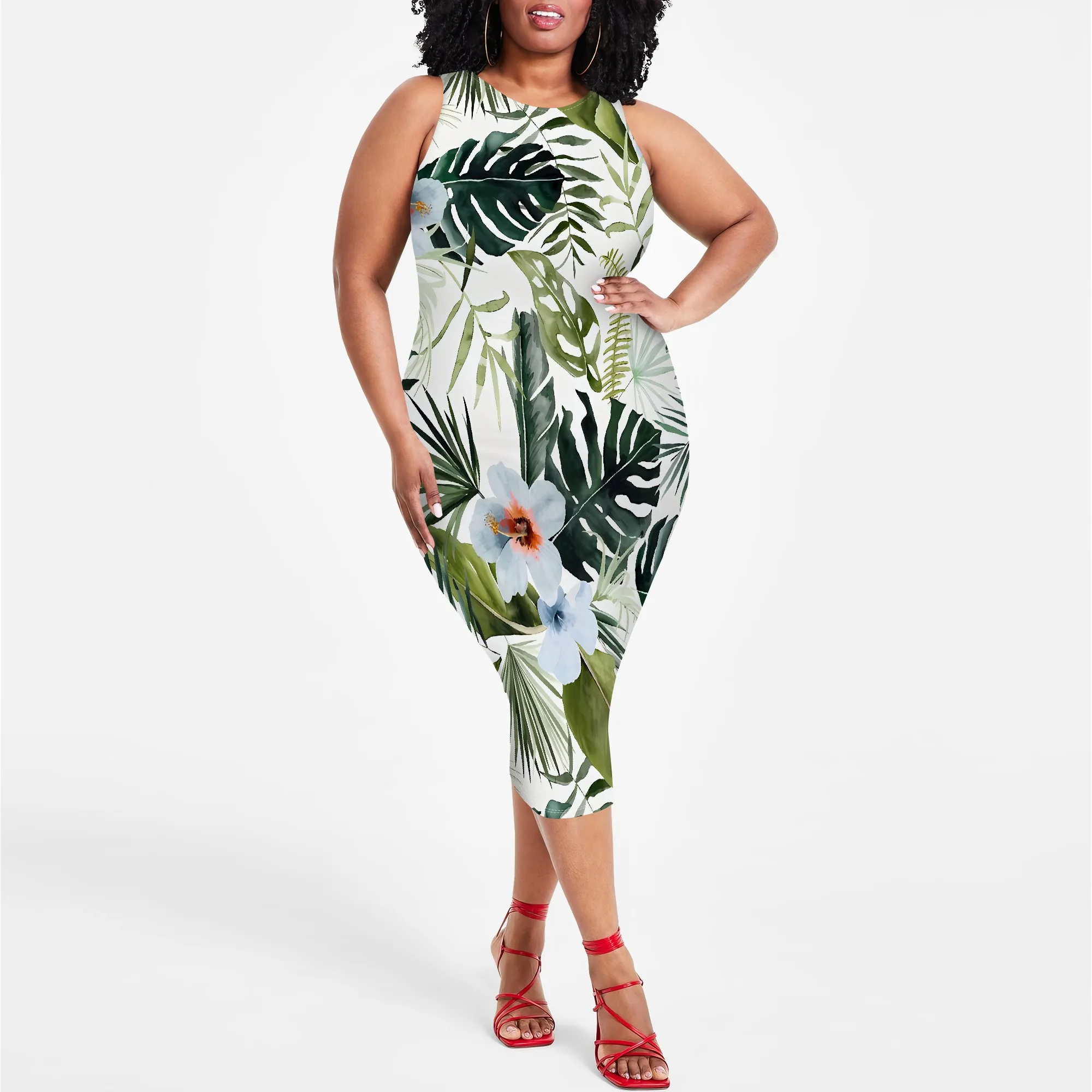 Plus Size Sleeveless Tropical Floral Print Midi Dress Beach Vacation Outfit for Women
Plus Size Sleeveless Tropical Floral Print Midi Dress Beach Vacation Outfit for Women