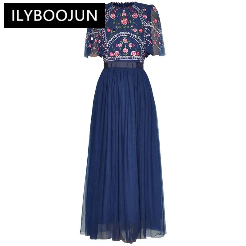 ILYBOOJUN Fashion Women's New Round Neck Short Sleeved Mesh Patchwork Embroidered High-Waisted Vintage Gown Elegant Maxi Dress
ILYBOOJUN Fashion Women's New Round Neck Short Sleeved Mesh Patchwork Embroidered High-Waisted Vintage Gown Elegant Maxi Dress
