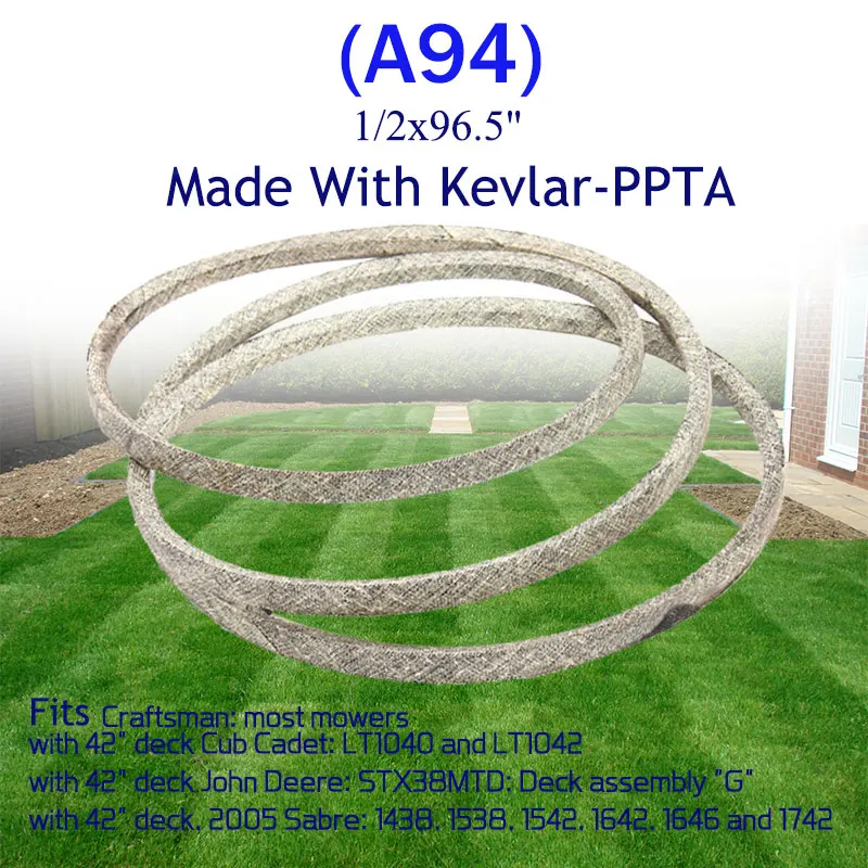 REPLACEMENT BELT FOR CUB CADET 954-04060, 954-04060A, 954-04060B 1/2"x96"(A94) made with Kevlar
REPLACEMENT BELT FOR CUB CADET 954-04060, 954-04060A, 954-04060B 1/2"x96"(A94) made with Kevlar