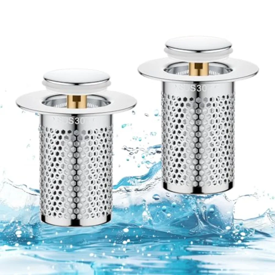2Pcs Upgraded Universal Pop Up Bathroom Sink Drain Stopper, Press-to-Seal Water Storage, Stainless Steel Filter, Anti-Odor and
2Pcs Upgraded Universal Pop Up Bathroom Sink Drain Stopper, Press-to-Seal Water Storage, Stainless Steel Filter, Anti-Odor and