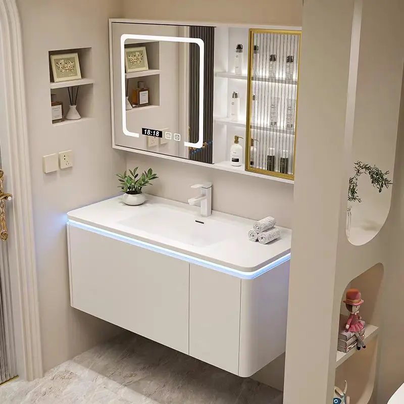 Custom Modern Bathroom Vanity With Seamless Integrated Sink LED Mirror Cabinet Luxury Bathroom Cabinets
Custom Modern Bathroom Vanity With Seamless Integrated Sink LED Mirror Cabinet Luxury Bathroom Cabinets