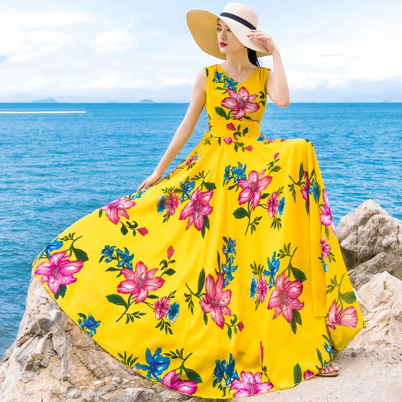 Bohemian Bright Yellow Floral Long Dress For Women 2026 Summer Sleeveless V-Neck Chiffon Beach Vacation Elegant Party Prom Dress
Bohemian Bright Yellow Floral Long Dress For Women 2026 Summer Sleeveless V-Neck Chiffon Beach Vacation Elegant Party Prom Dress