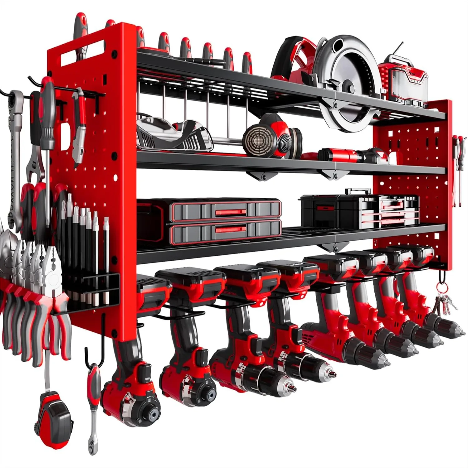 4-Layer Large Capacity Tool Rack with 8 Drill Holders for Wall Mount, Cordless Drill Organizer for Garage Workshop (Red)
4-Layer Large Capacity Tool Rack with 8 Drill Holders for Wall Mount, Cordless Drill Organizer for Garage Workshop (Red)