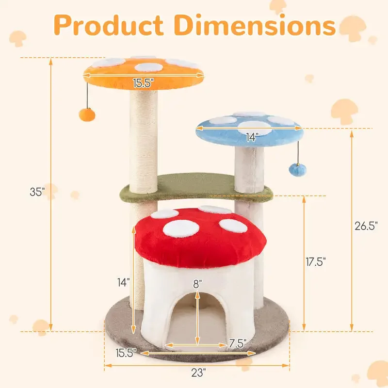 35 Inch Tall Cat Tower with Sisal Scratching Posts Cat Condo and Padded Platforms-Multicolor
35 Inch Tall Cat Tower with Sisal Scratching Posts Cat Condo and Padded Platforms-Multicolor