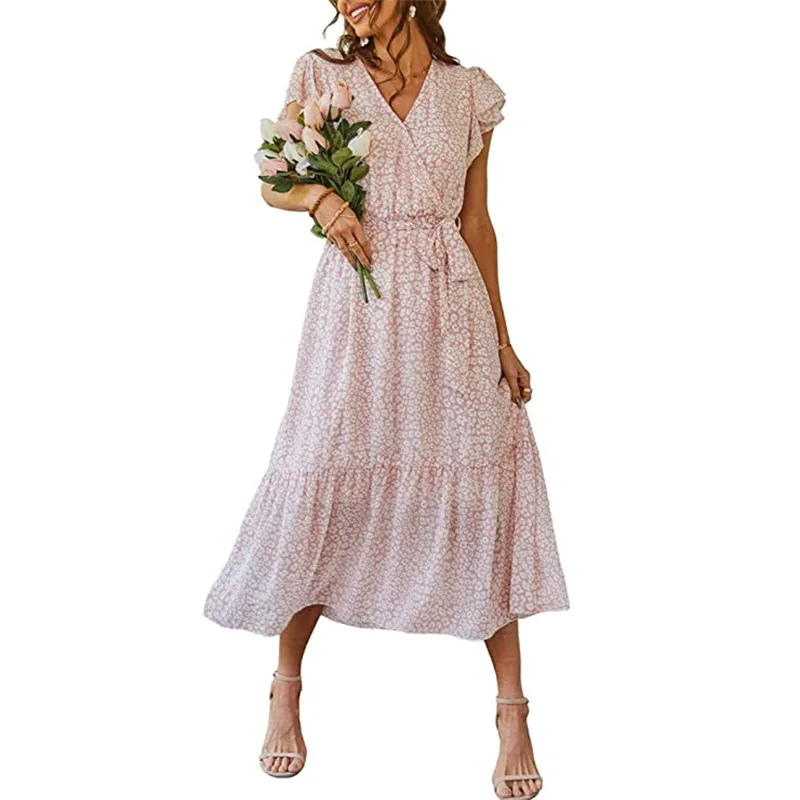 Summer Women's Dress V-neck Short Sleeve High Waist Bohemian Floral Fashion Vacation Girl Belt Pleated Long Skirt
Summer Women's Dress V-neck Short Sleeve High Waist Bohemian Floral Fashion Vacation Girl Belt Pleated Long Skirt