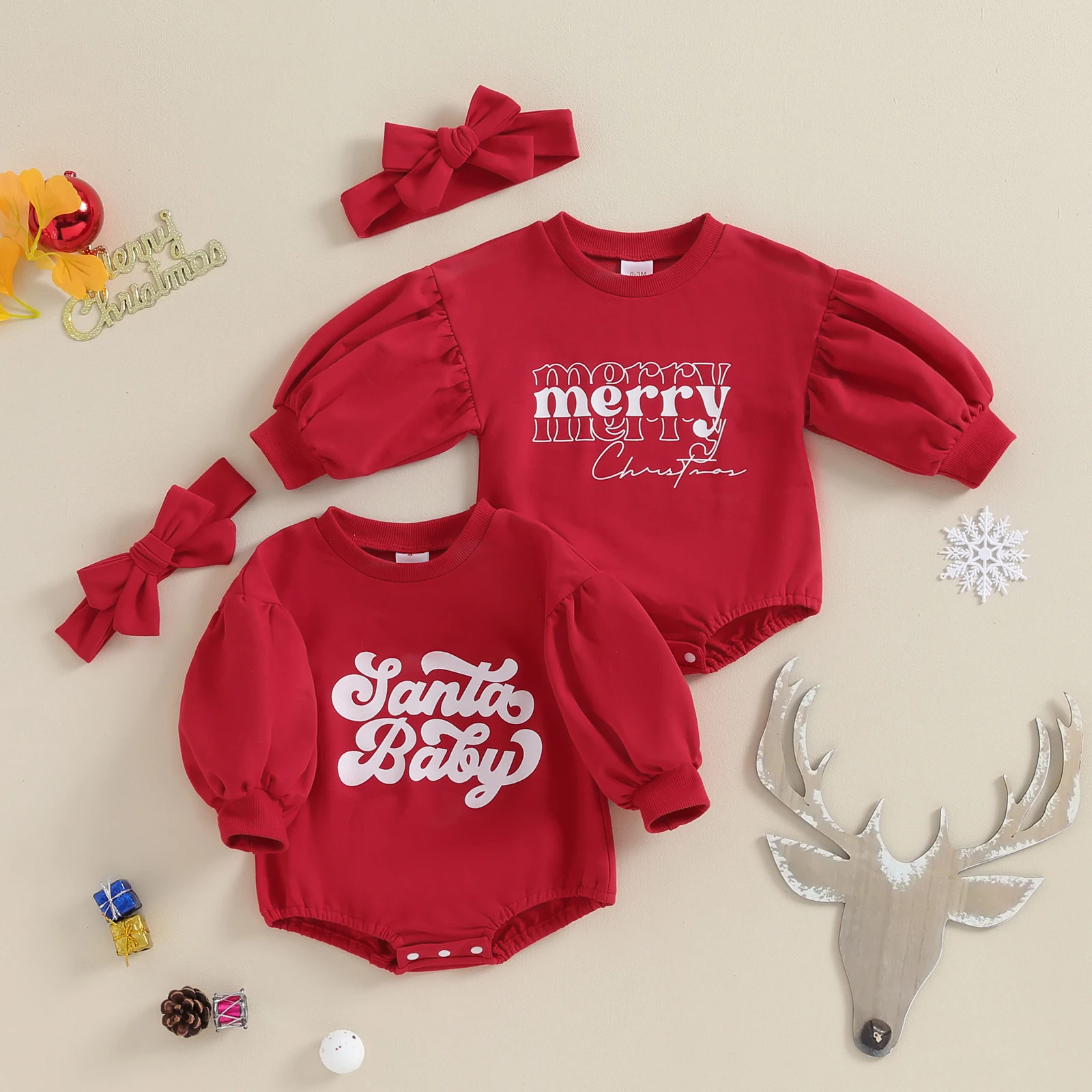 2024 Baby Girls Christmas Sweatshirt Romper Long Puff Bubble Sleeve Letter Print Bodysuts with Headband Baby Xmas Clothing
2024 Baby Girls Christmas Sweatshirt Romper Long Puff Bubble Sleeve Letter Print Bodysuts with Headband Baby Xmas Clothing