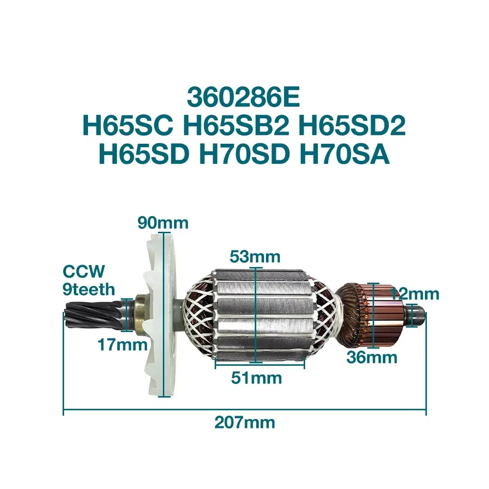 Якорь AC220-240V для Hitachi 360286 E H65SC H65SB2 H65SD2 H65SD H70SD H70SA Якорь ротора катушки статора Замена деталей
Якорь AC220-240V для Hitachi 360286 E H65SC H65SB2 H65SD2 H65SD H70SD H70SA Якорь ротора катушки статора Замена деталей