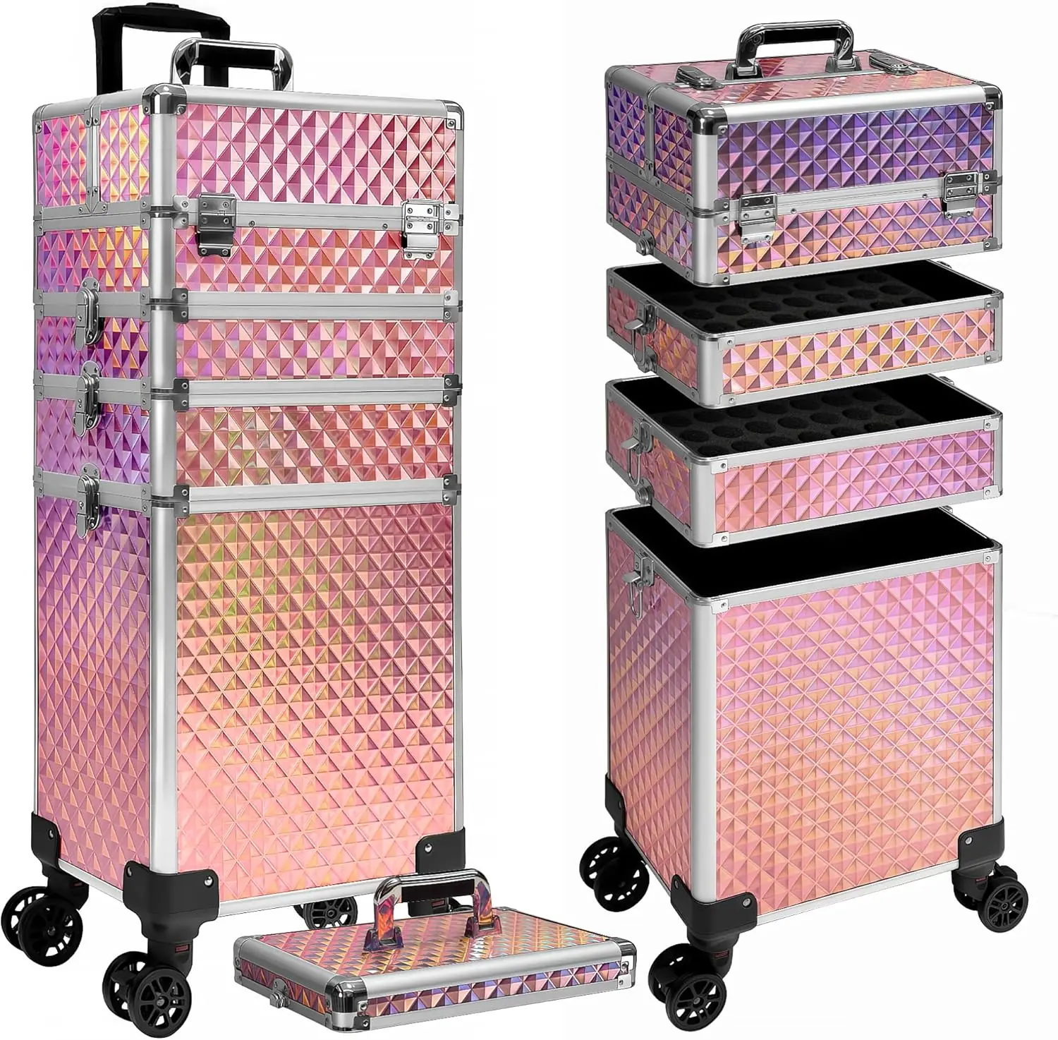 5 in 1 Rolling Makeup Train Case on Wheels Large Cosmetic Organizer Travel Cart for Women Beauty Salon Barber Hairstylist Pink
5 in 1 Rolling Makeup Train Case on Wheels Large Cosmetic Organizer Travel Cart for Women Beauty Salon Barber Hairstylist Pink