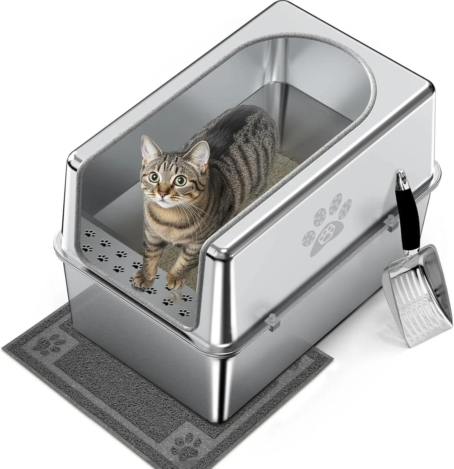 Extra Large Stainless Steel Cat Litter Box with Lid, High Sides, Anti-Leak, Odorless, Includes Mat & Scoop
Extra Large Stainless Steel Cat Litter Box with Lid, High Sides, Anti-Leak, Odorless, Includes Mat & Scoop