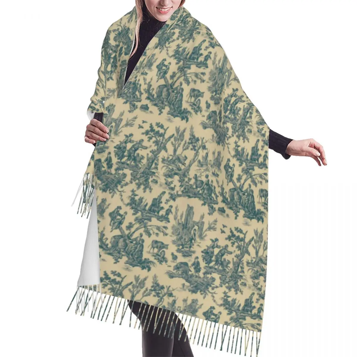 French Toile De Jouy With Wolf Blue Tassel Scarf Women Soft Traditional France Art Shawl Wrap Ladies Winter Fall Scarves
French Toile De Jouy With Wolf Blue Tassel Scarf Women Soft Traditional France Art Shawl Wrap Ladies Winter Fall Scarves