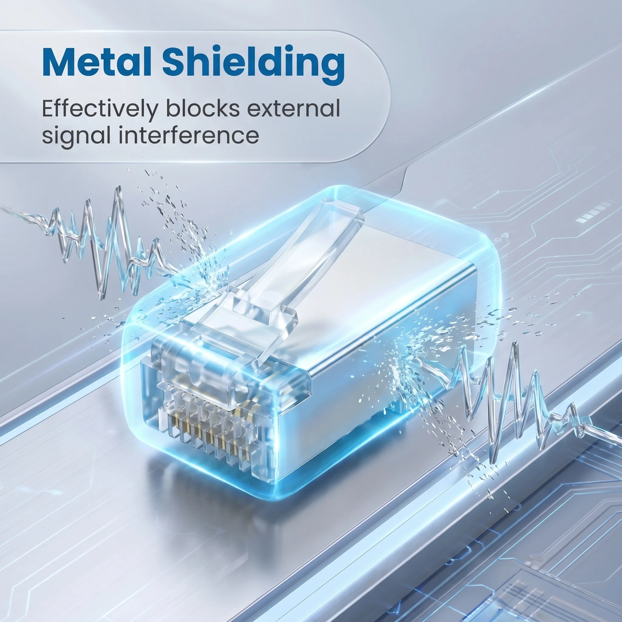 Shielded RJ45 Connectors, Gold Plated 3-Prong Contacts, Metal Anti-Interference Shell, Secure Lock Latch for Cat7 Cat6 Cat5
Shielded RJ45 Connectors, Gold Plated 3-Prong Contacts, Metal Anti-Interference Shell, Secure Lock Latch for Cat7 Cat6 Cat5