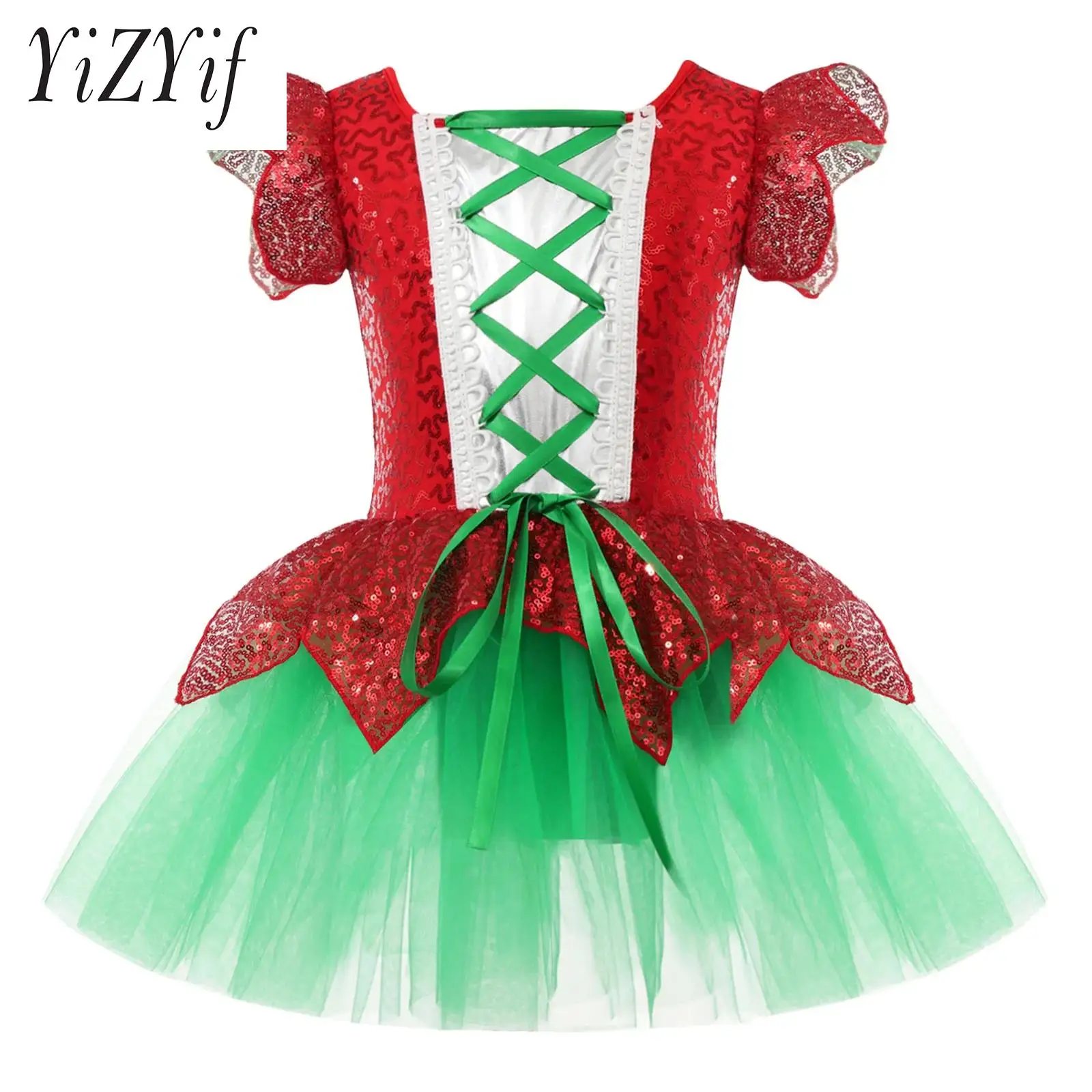 Kids Girls Christmas Costume Shiny Sequins Tutu Dress Flutter Sleeve Lace-up Bodysuit Dancewear for Xmas Carnvial Performance
Kids Girls Christmas Costume Shiny Sequins Tutu Dress Flutter Sleeve Lace-up Bodysuit Dancewear for Xmas Carnvial Performance