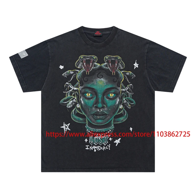 American Hip-hop Lost Intricacy T-shirt Vintage Washed Black Movie Print Tops Casual Lost Intricacy Short Sleeve T-shirts
American Hip-hop Lost Intricacy T-shirt Vintage Washed Black Movie Print Tops Casual Lost Intricacy Short Sleeve T-shirts