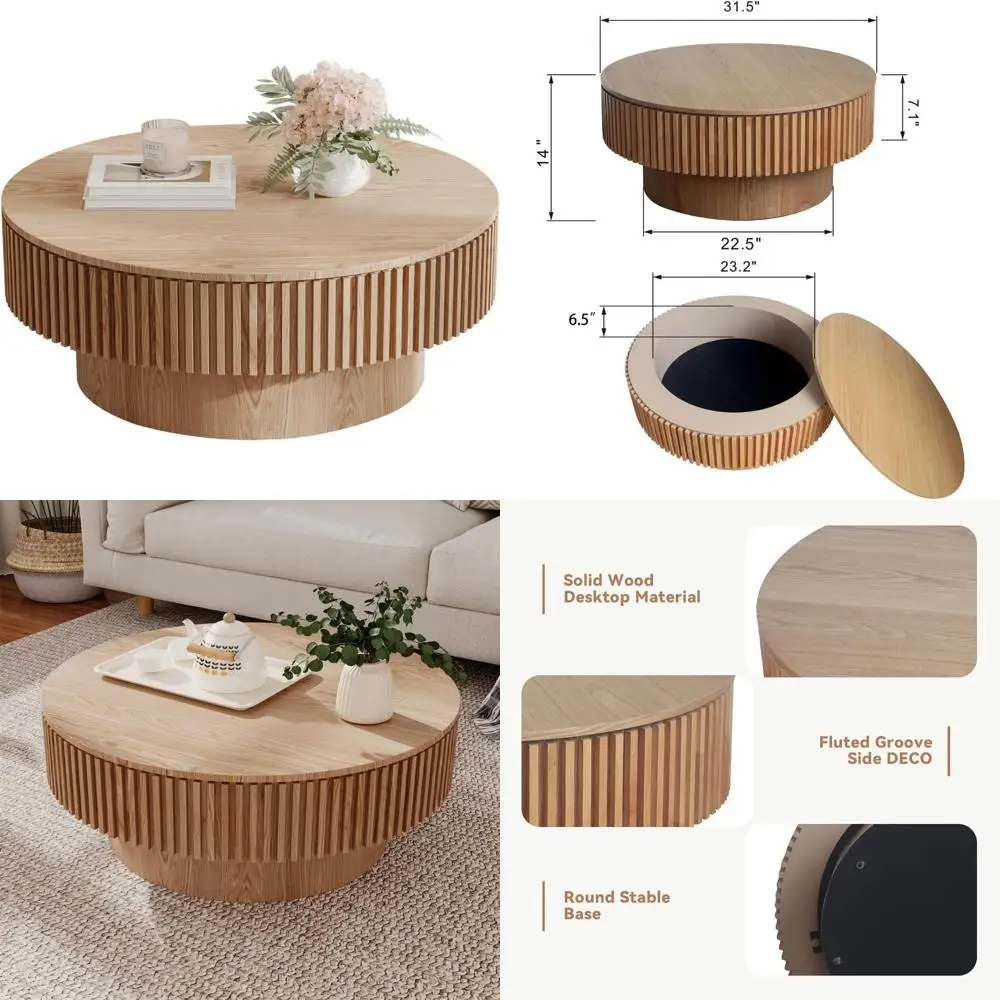 Современный рифленый журнальный столик с барабаном и местом для хранения, шпон из массива дерева, круглый центральный стол для гостиной
Современный рифленый журнальный столик с барабаном и местом для хранения, шпон из массива дерева, круглый центральный стол для гостиной
