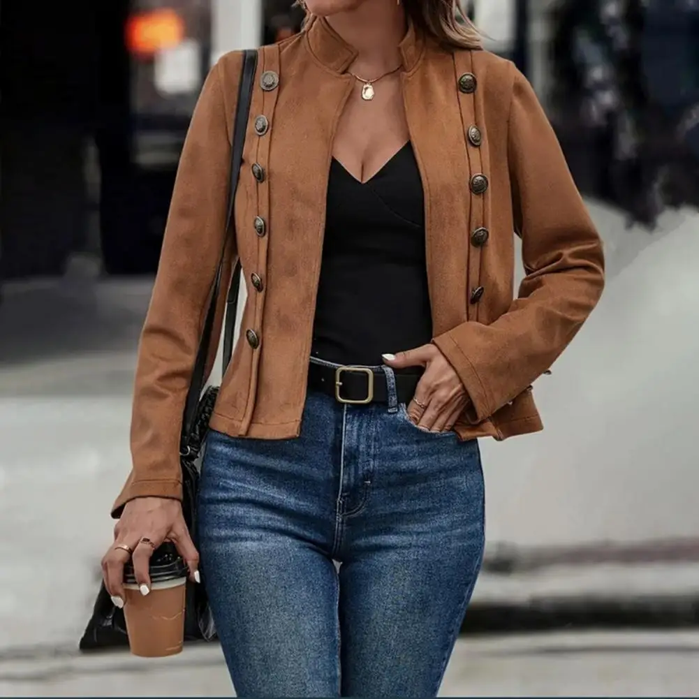 Women Deerskin Velvet Jacket Half-high Collar Retro Long Sleeves Cardigan Double-breasted Decor Lady Travel Shopping Coat
Women Deerskin Velvet Jacket Half-high Collar Retro Long Sleeves Cardigan Double-breasted Decor Lady Travel Shopping Coat
