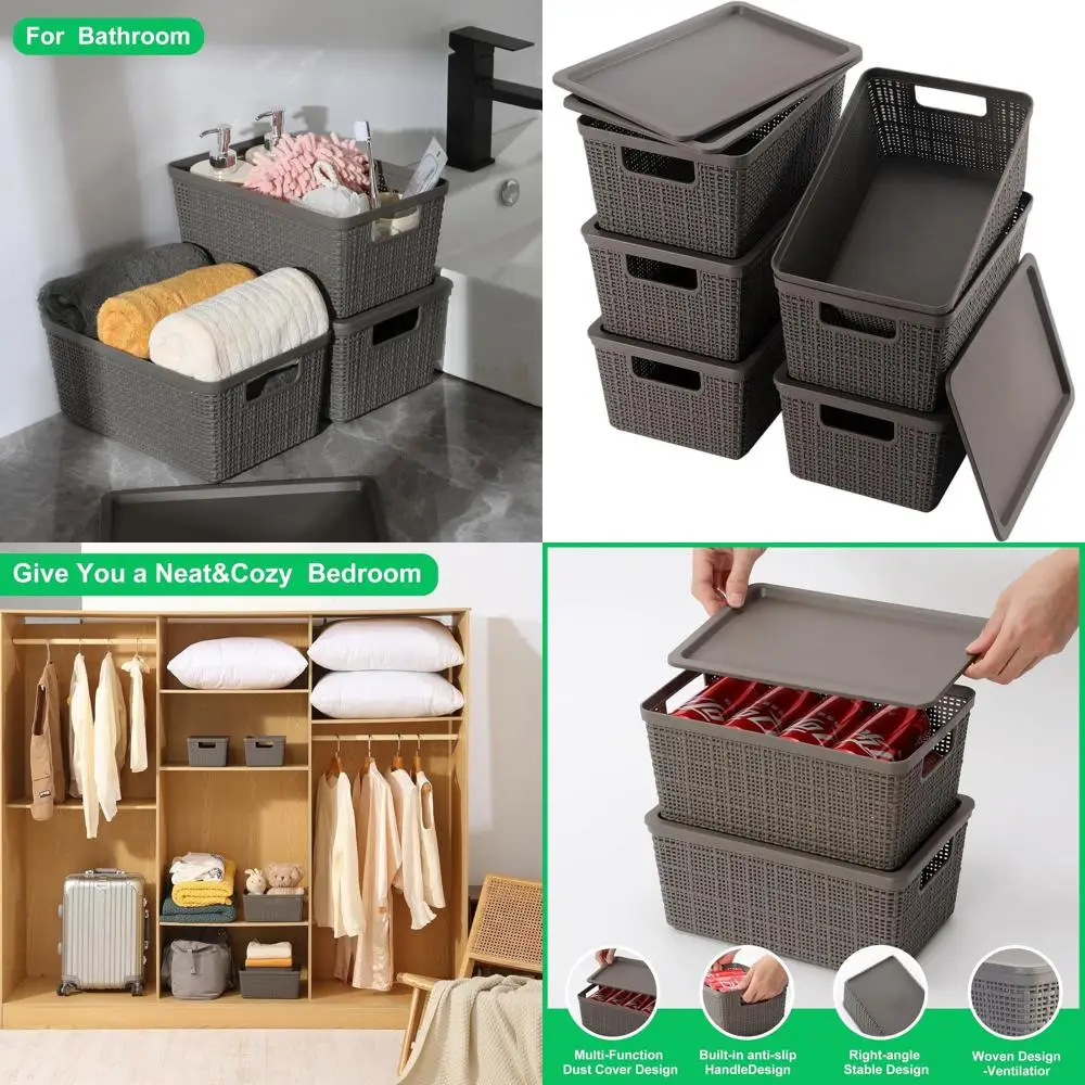 Grey Stackable Breathable 6-Pack Storage Baskets with Lids, Ideal for Organizing Desktops, Closets, Playrooms, and Offices
Grey Stackable Breathable 6-Pack Storage Baskets with Lids, Ideal for Organizing Desktops, Closets, Playrooms, and Offices