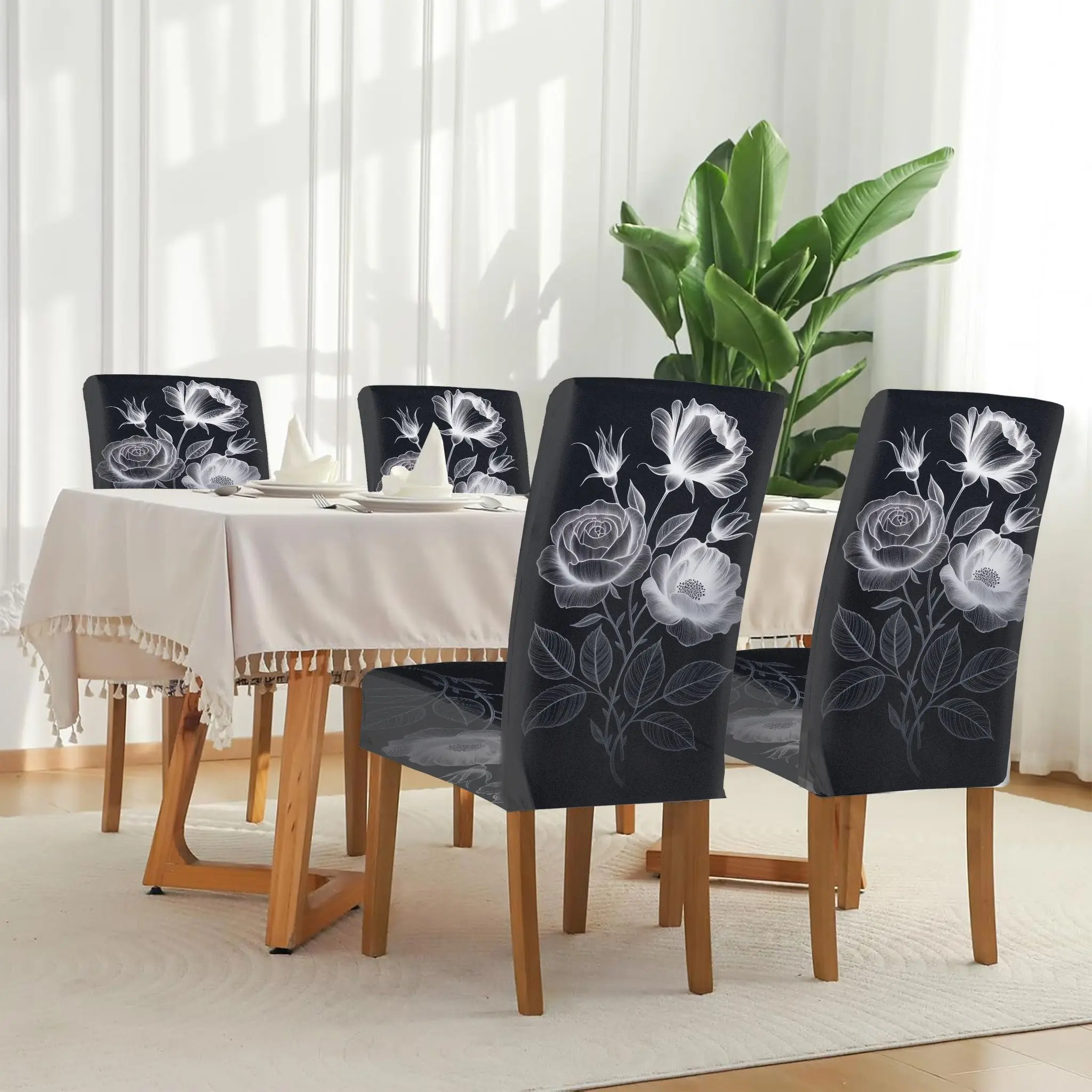 Elastic Dining Chair Cover Black Background White Line Rose Plant Illustration Art Removable, Washable, Home Dining Chair Cover
Elastic Dining Chair Cover Black Background White Line Rose Plant Illustration Art Removable, Washable, Home Dining Chair Cover