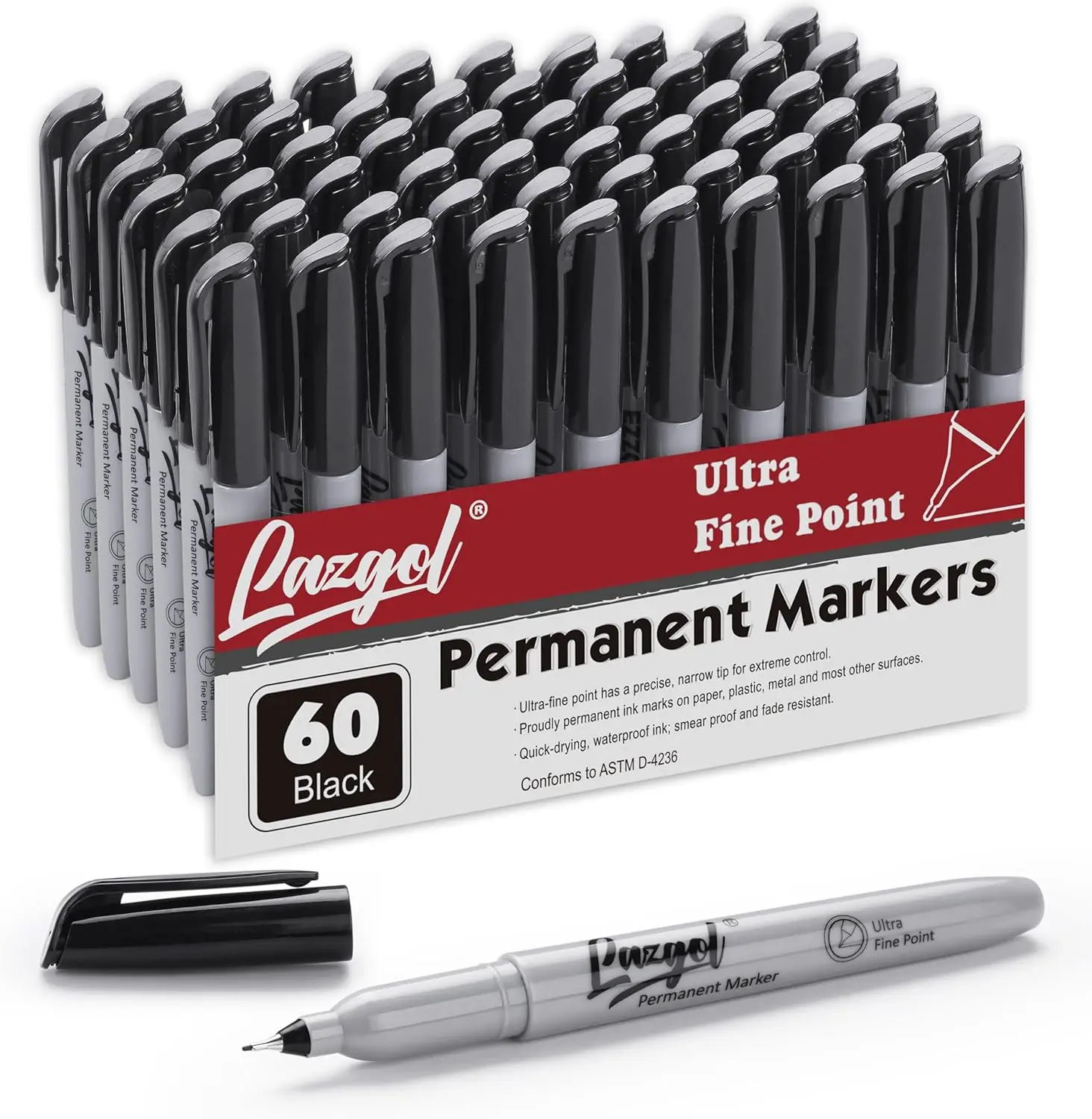 Permanent Markers Bulk, Ultra Fine Point 0.4 mm, 60 Pack Black, Felt Tip Pens for Plastic, Wood, Stone, Metal, Glass, Doodling
Permanent Markers Bulk, Ultra Fine Point 0.4 mm, 60 Pack Black, Felt Tip Pens for Plastic, Wood, Stone, Metal, Glass, Doodling