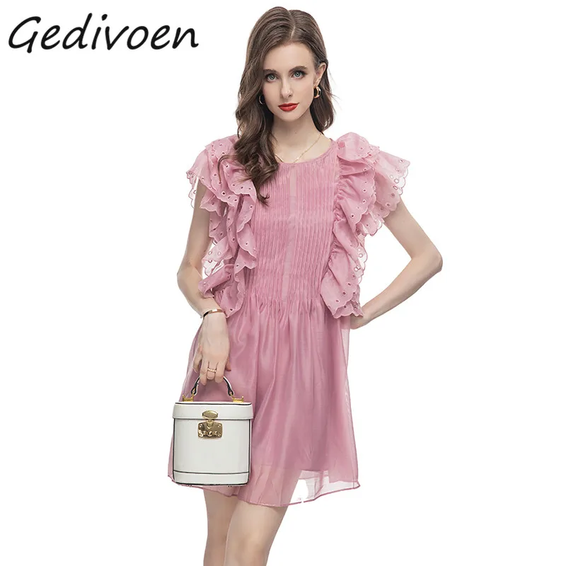 Gedivoen Summer Fashion Runway Elegant Pink Loose Dress Women O-Neck Pleated Splicing Hollow Out Ruffles+Sling Lining Mini Dress
Gedivoen Summer Fashion Runway Elegant Pink Loose Dress Women O-Neck Pleated Splicing Hollow Out Ruffles+Sling Lining Mini Dress