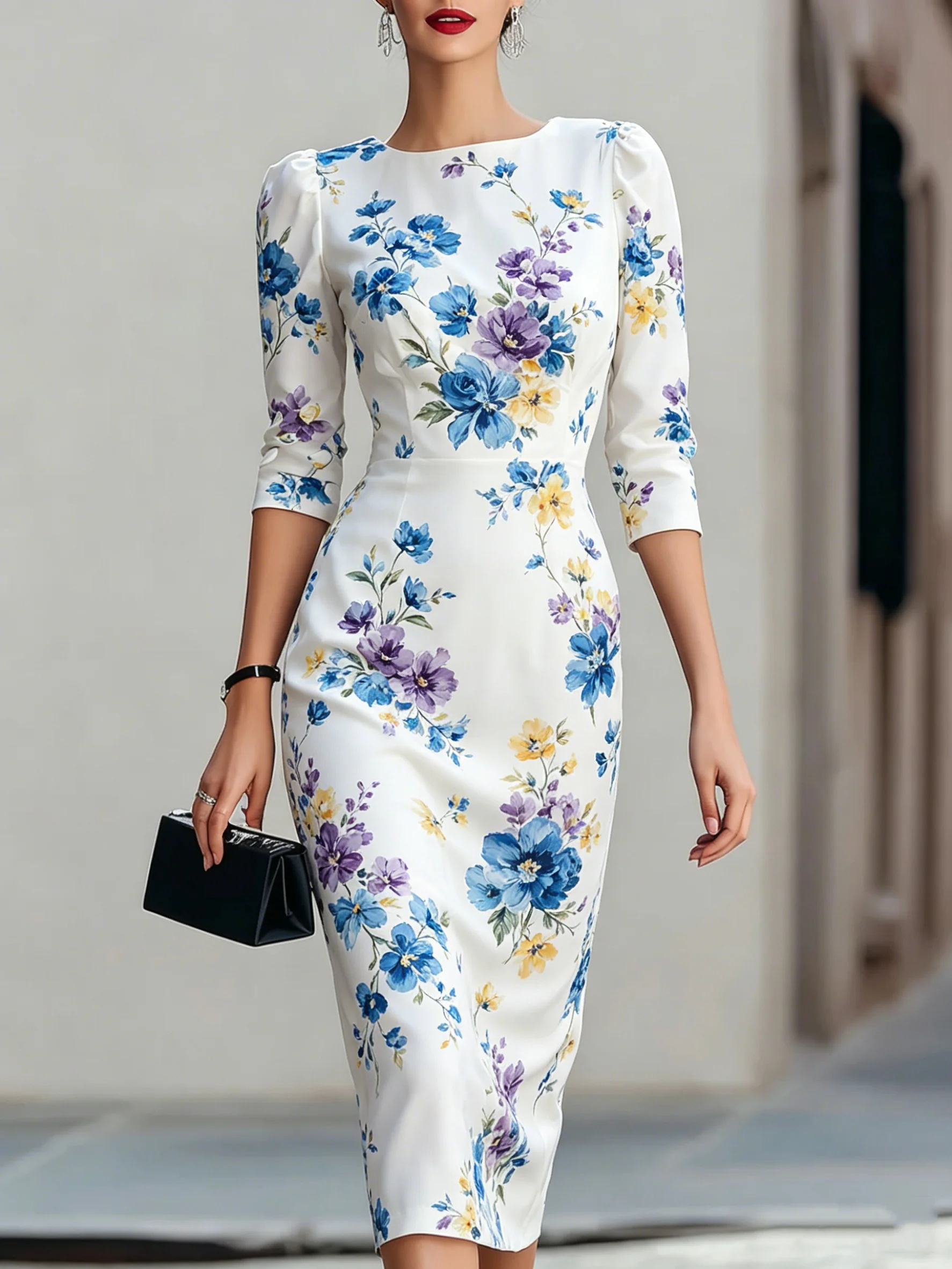 Women's Floral Print Pencil Dress For Women Summer Round Neck 3/4 Sleeve Bodycon Midi Dress Vacation Casual Party Office Wear
Women's Floral Print Pencil Dress For Women Summer Round Neck 3/4 Sleeve Bodycon Midi Dress Vacation Casual Party Office Wear