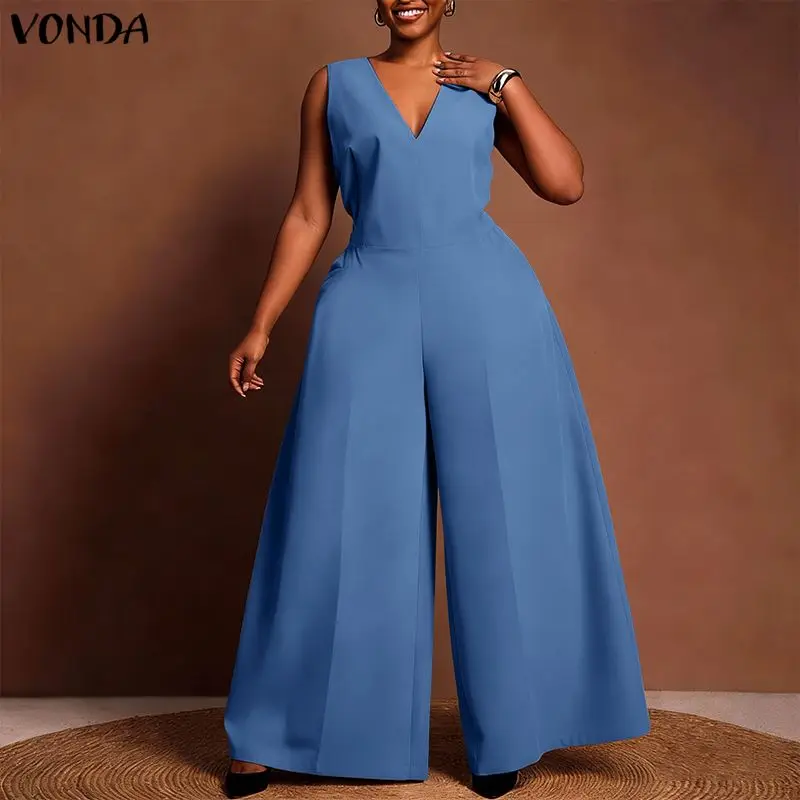VONDA Women Plus Size Jumpsuits Summer Sleeveless Long Jumpsuits Wide Leg Pants V Neck Party Playsuits Elegant OL Work Overalls
VONDA Women Plus Size Jumpsuits Summer Sleeveless Long Jumpsuits Wide Leg Pants V Neck Party Playsuits Elegant OL Work Overalls