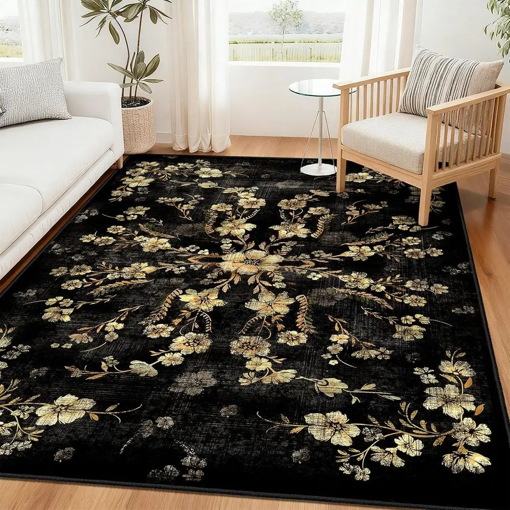 Black Floral 5x7 Rug - Washable, Non-Slip, Bohemian Style for Living Room, Bedroom, Kitchen, and Dining Area
Black Floral 5x7 Rug - Washable, Non-Slip, Bohemian Style for Living Room, Bedroom, Kitchen, and Dining Area