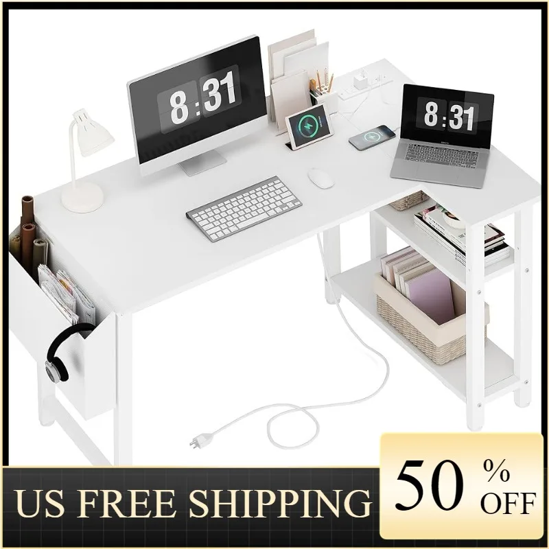 Lufeiya White L Shaped Computer Desk with Power Outlet Shelves, 40 Inch Small Corner Desk for Small Space Home Office
Lufeiya White L Shaped Computer Desk with Power Outlet Shelves, 40 Inch Small Corner Desk for Small Space Home Office