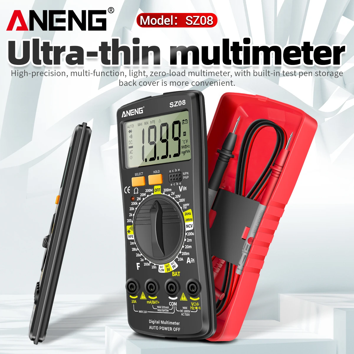ANENG SZ08 multimeter NCV verification live wire identification data retention automatic shutdown electrician maintenance tool
ANENG SZ08 multimeter NCV verification live wire identification data retention automatic shutdown electrician maintenance tool