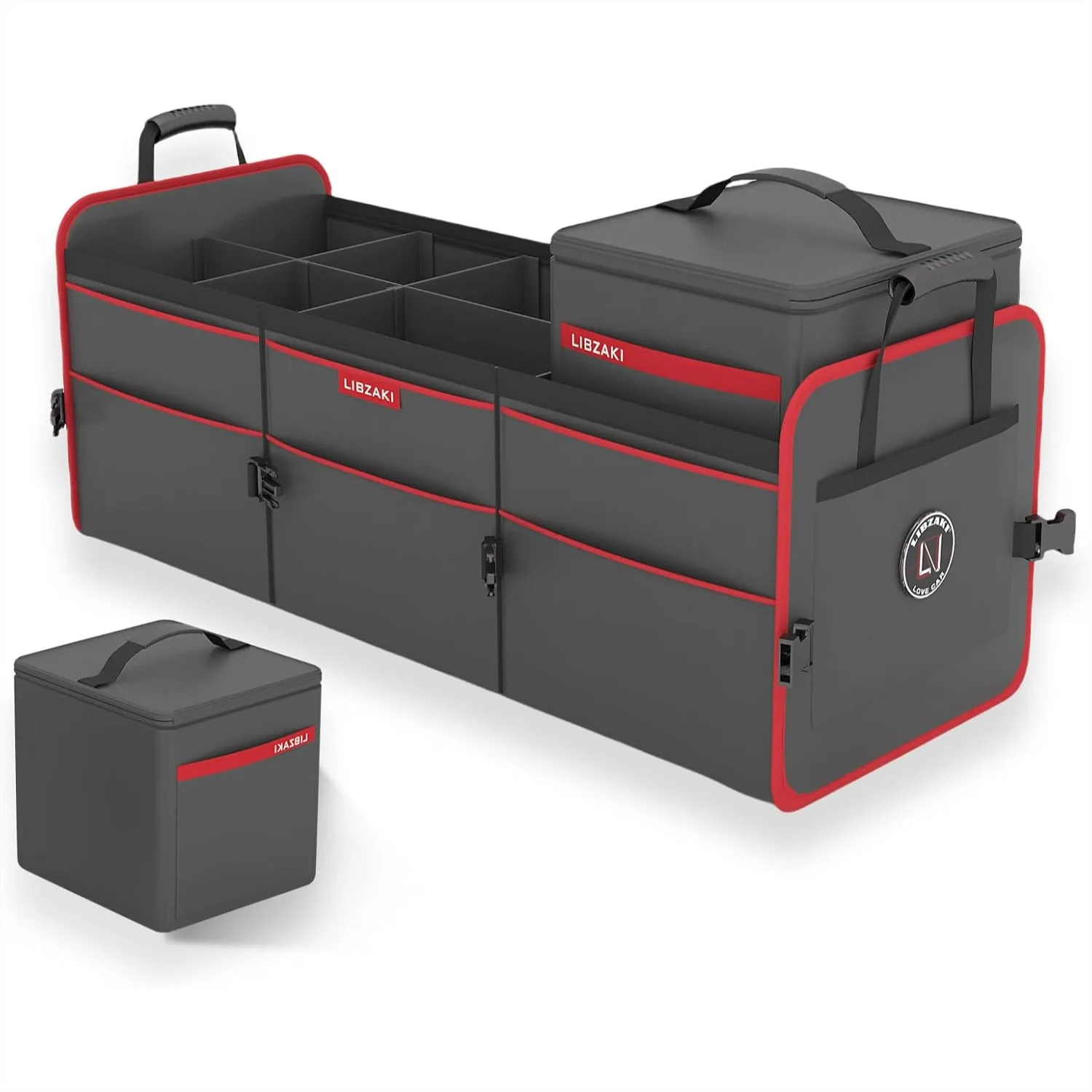 Car Trunk Organizer, 3 Compartments Large Storage Box, 95L Heavy Duty Foldable for SUV Truck Jeep with Cooler Bag
Car Trunk Organizer, 3 Compartments Large Storage Box, 95L Heavy Duty Foldable for SUV Truck Jeep with Cooler Bag