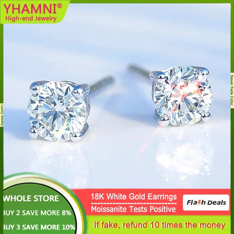 Classic Luxury 18K White Gold Earrings Round D Color 0.5ct 1ct 2ct Moissanite Diamond Stud Earrings For Women Party Fine Jewelry
Classic Luxury 18K White Gold Earrings Round D Color 0.5ct 1ct 2ct Moissanite Diamond Stud Earrings For Women Party Fine Jewelry