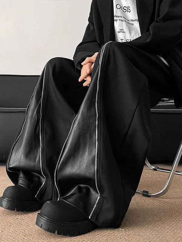 American Style Street Retro PU Leather Patchwork Zipper Design Wide Leg Floor-Length Pants Loose Workwear Casual Pants
American Style Street Retro PU Leather Patchwork Zipper Design Wide Leg Floor-Length Pants Loose Workwear Casual Pants