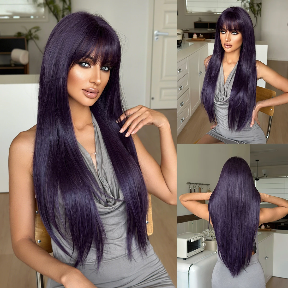 NAMM Long Straight Deep Purple Wig With Neat Bangs And Heat Resistant Fiber Natural Synthetic Full Machine Hair Wigs for Daily U
NAMM Long Straight Deep Purple Wig With Neat Bangs And Heat Resistant Fiber Natural Synthetic Full Machine Hair Wigs for Daily U
