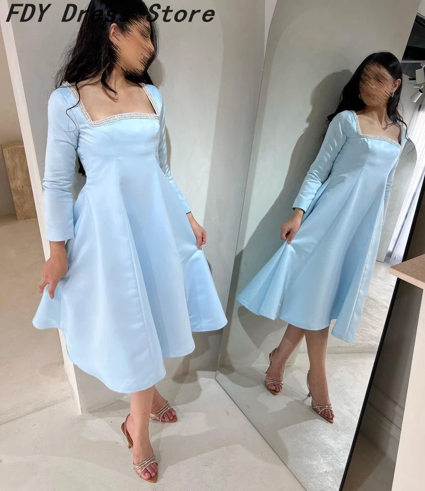 Vintage A-Line Long Sleeves Evening Dresses Square Neck Prom Dresses Beadings Tea Length Formal Occasion Party Dresses
Vintage A-Line Long Sleeves Evening Dresses Square Neck Prom Dresses Beadings Tea Length Formal Occasion Party Dresses